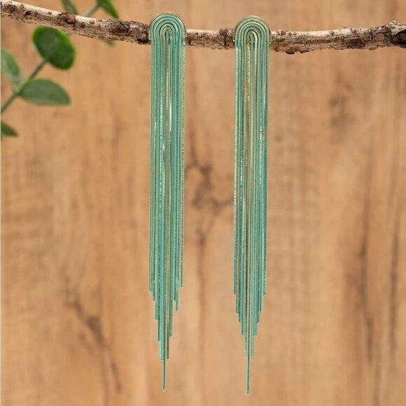 Metal Tassel Drop Earrings - Picture 2 of 10